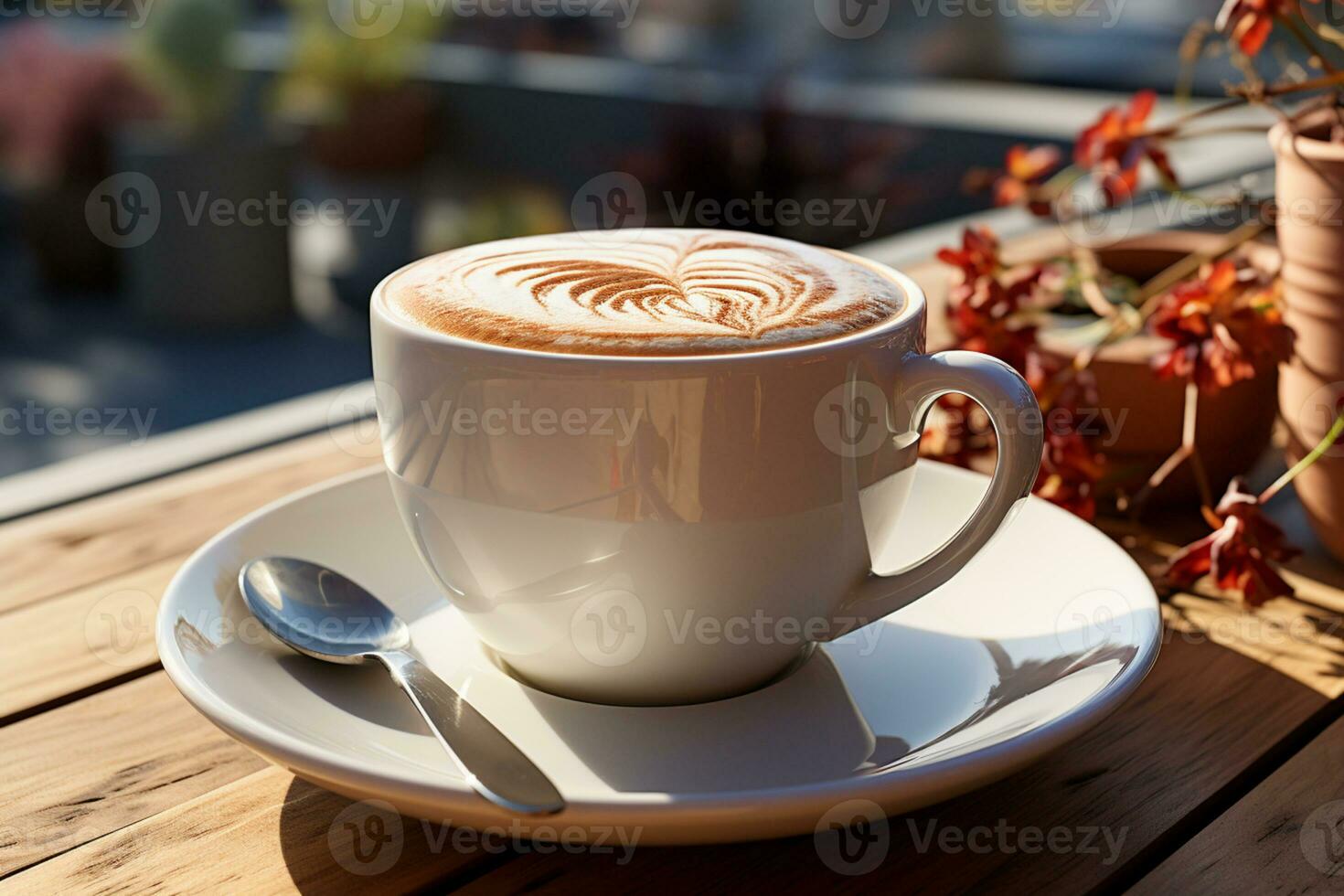 blanco taza en un platillo lleno con café ai generado foto