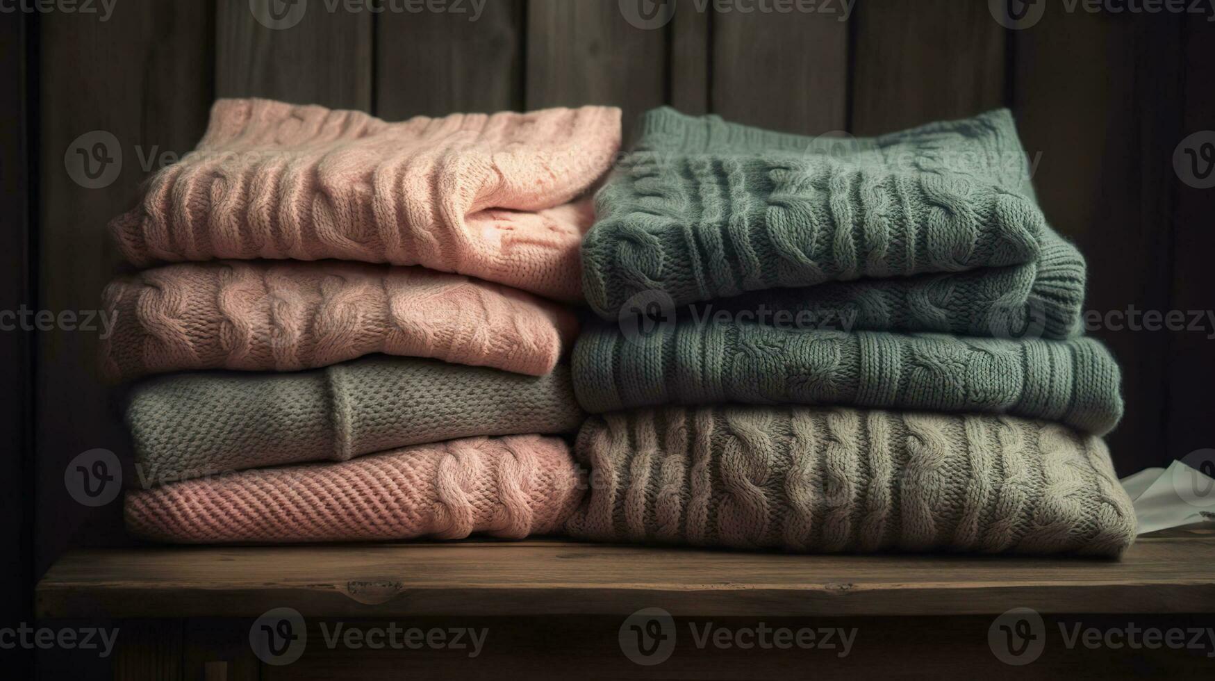 Fall winter season knitwear with grunged texture wall background. Generative AI photo