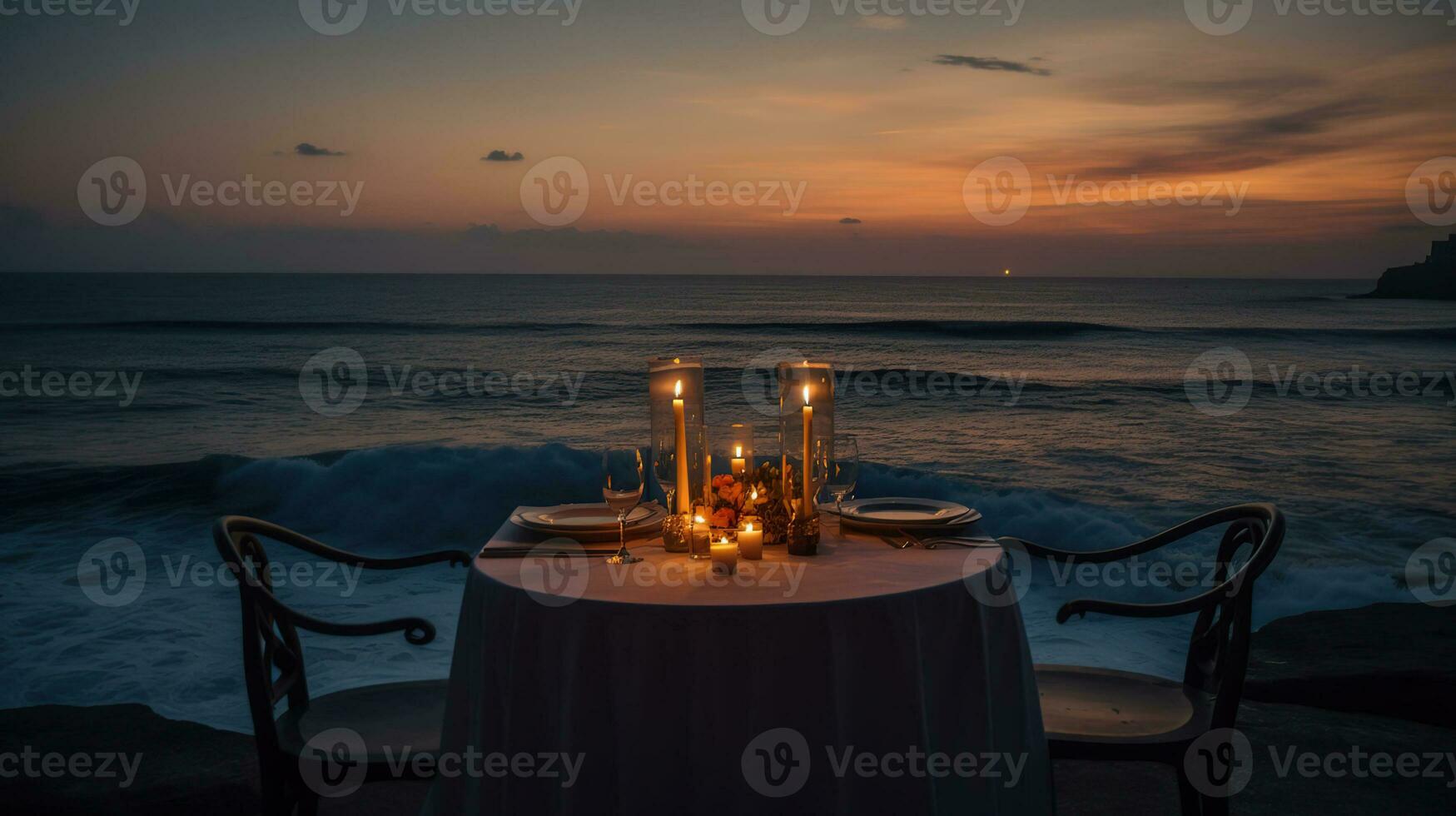 A Romantic Ocean View Dinner, AI Generative photo