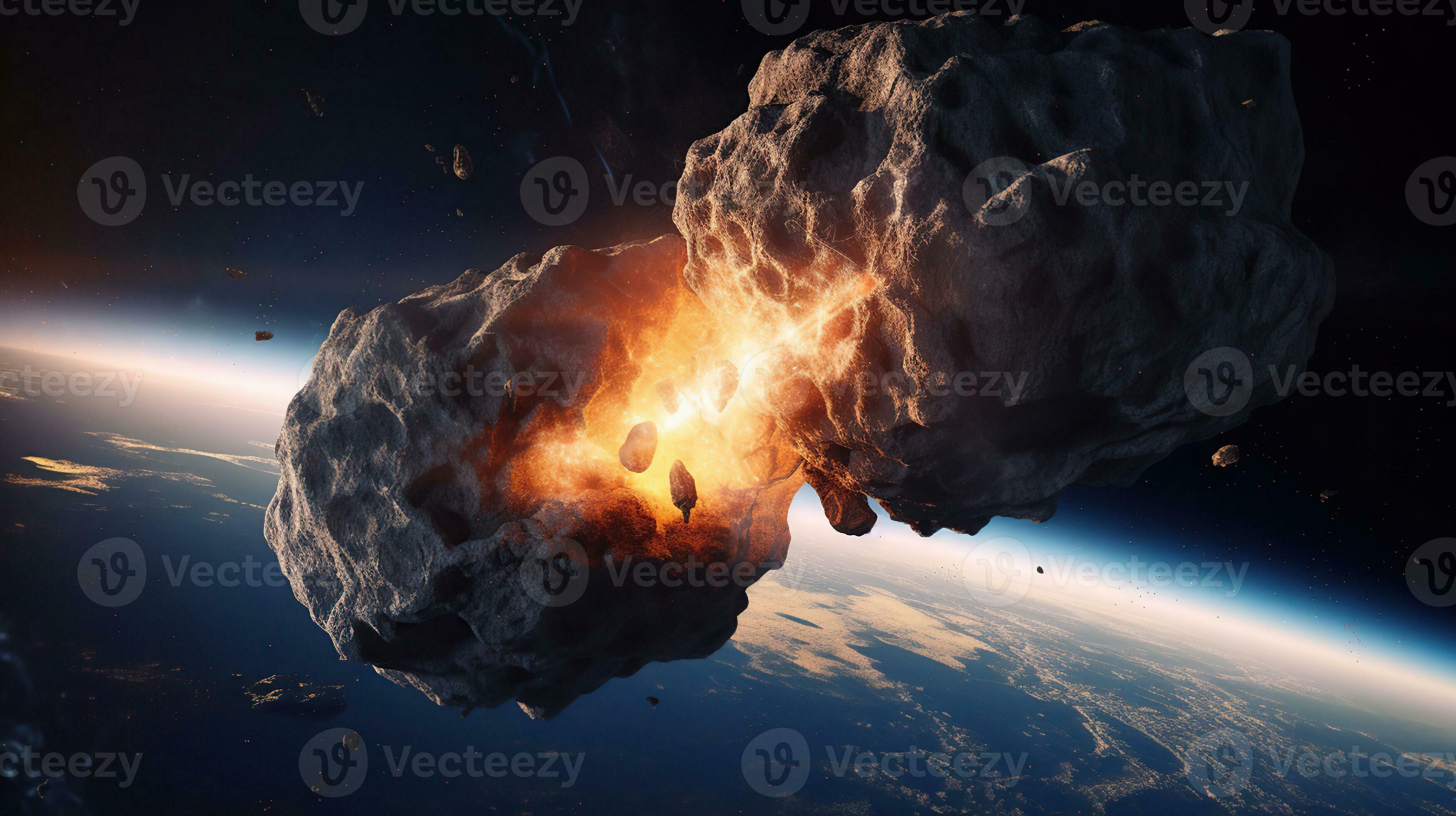 Meteor Impact On Earth - Fired Asteroid In Collision With Planet - Contain  3d Rendering, generative ai 28245897 Stock Photo at Vecteezy