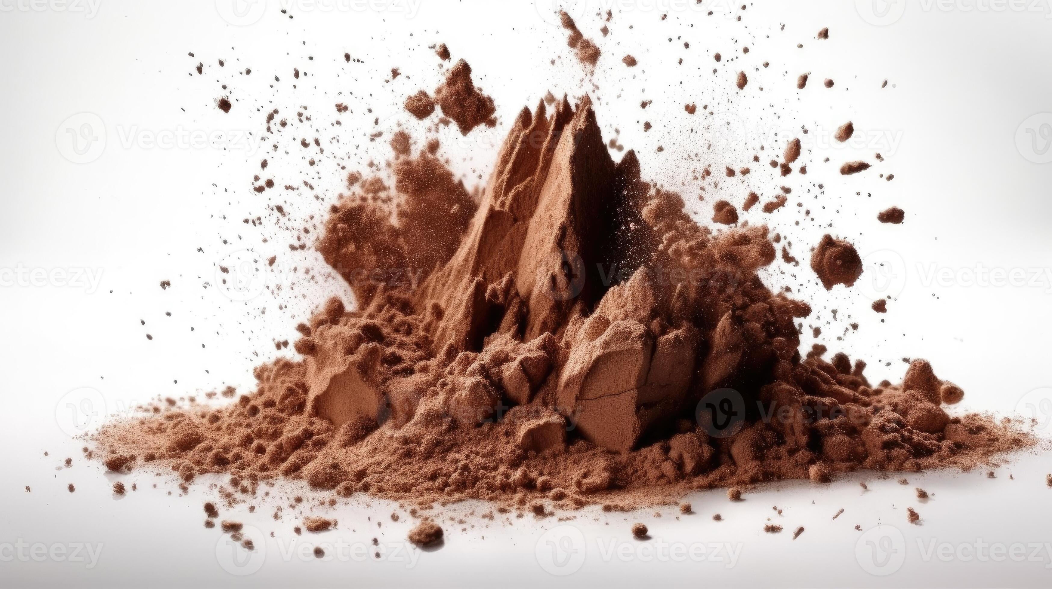 Explosion of cocoa powder with lumps isolated on white background. Generative Ai 28246128 Stock