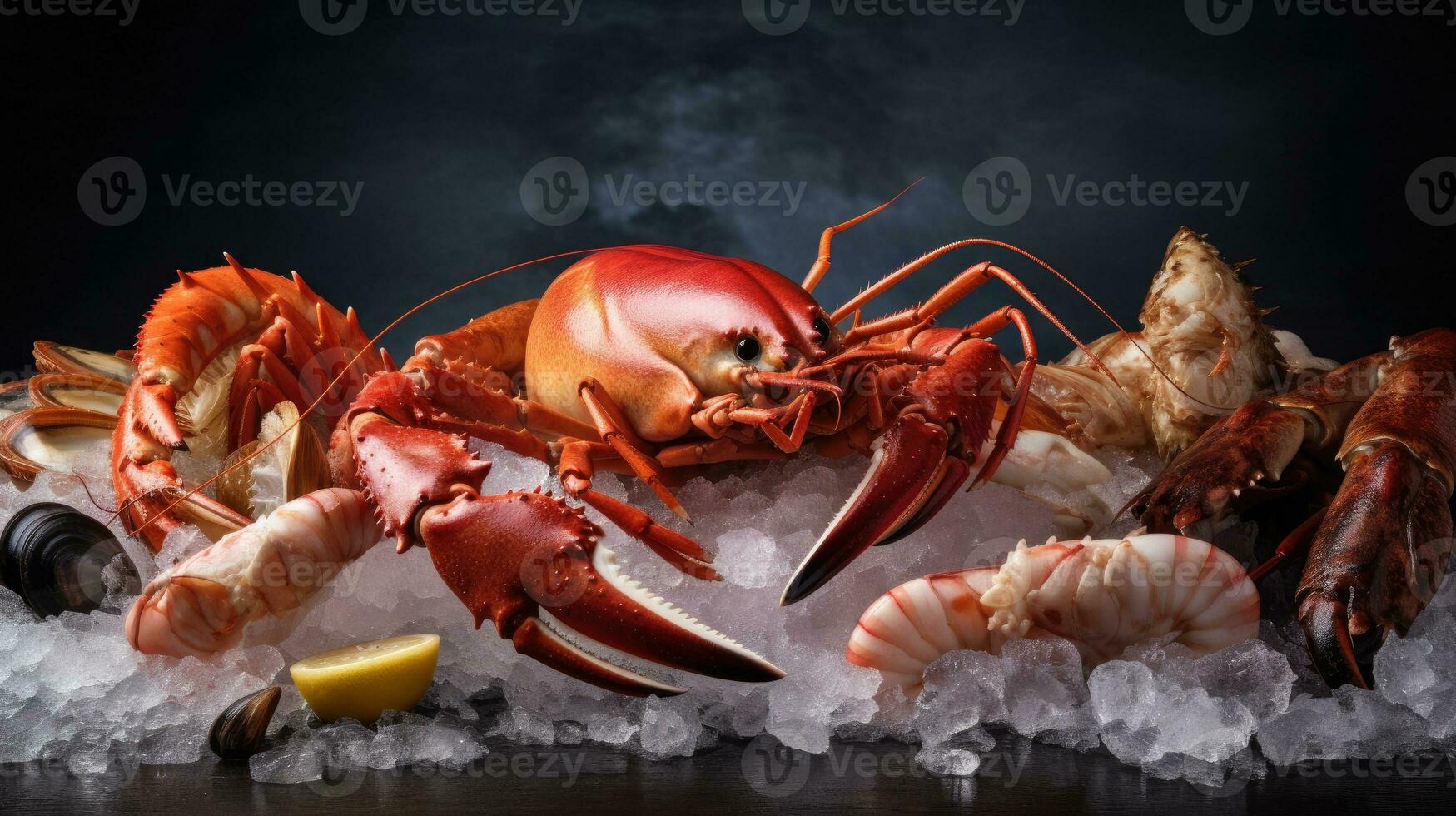 Fish, shrimp, shellfish, crab, octopus on ice, seafood concept. Generative  Ai 28246130 Stock Photo at Vecteezy