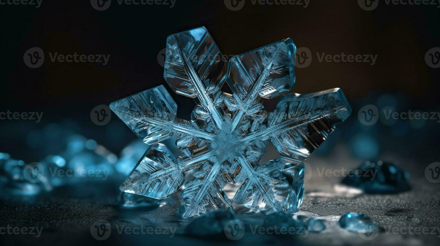 A snowflake crystal made of glass placed on a table, in the style of zeiss batis. Generative AI photo