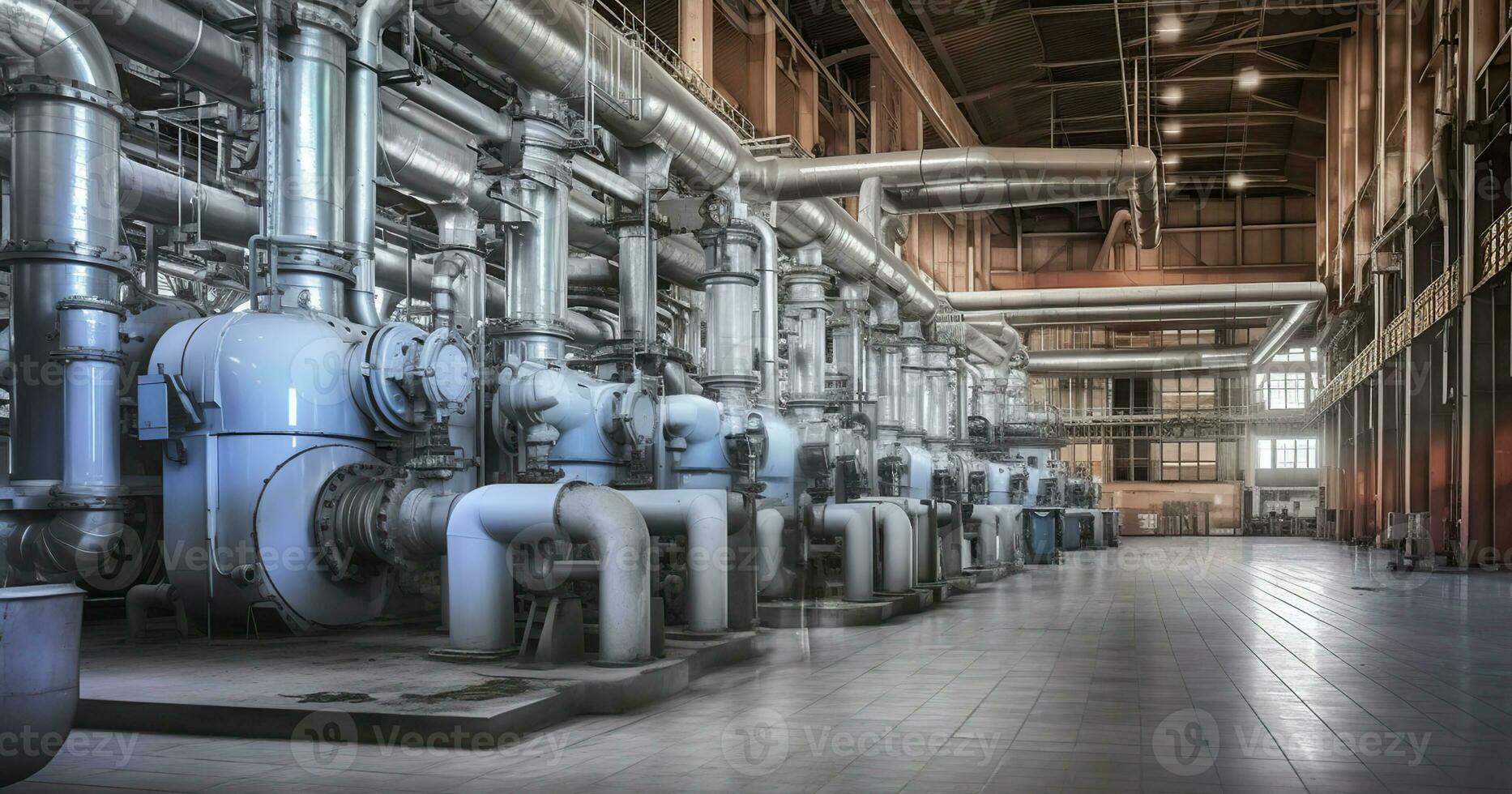 Thermal power plant piping and instrumentation, modern factory machinery. Generative AI photo