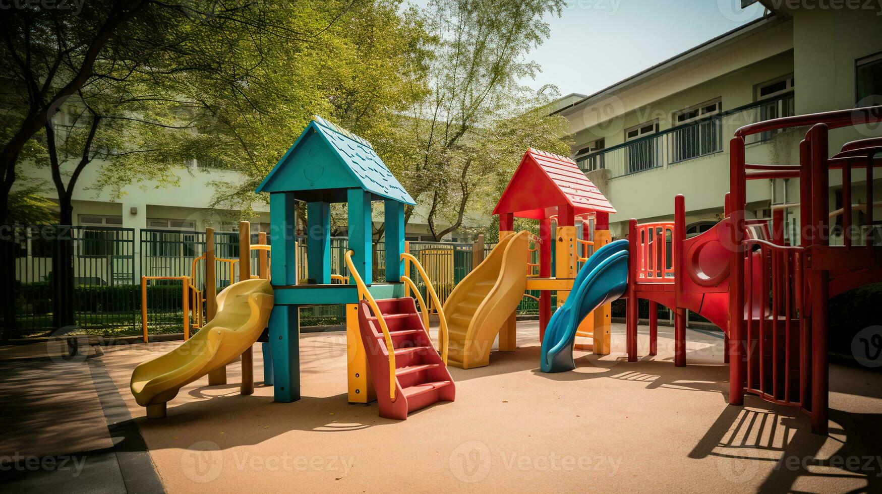 Playground kid zone in a school, commercial photography. AI Generative photo