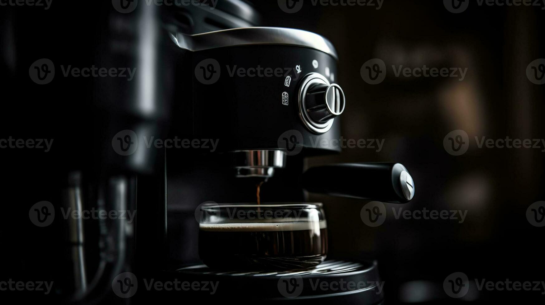 Black coffee morning on coffee maker. Generative AI photo
