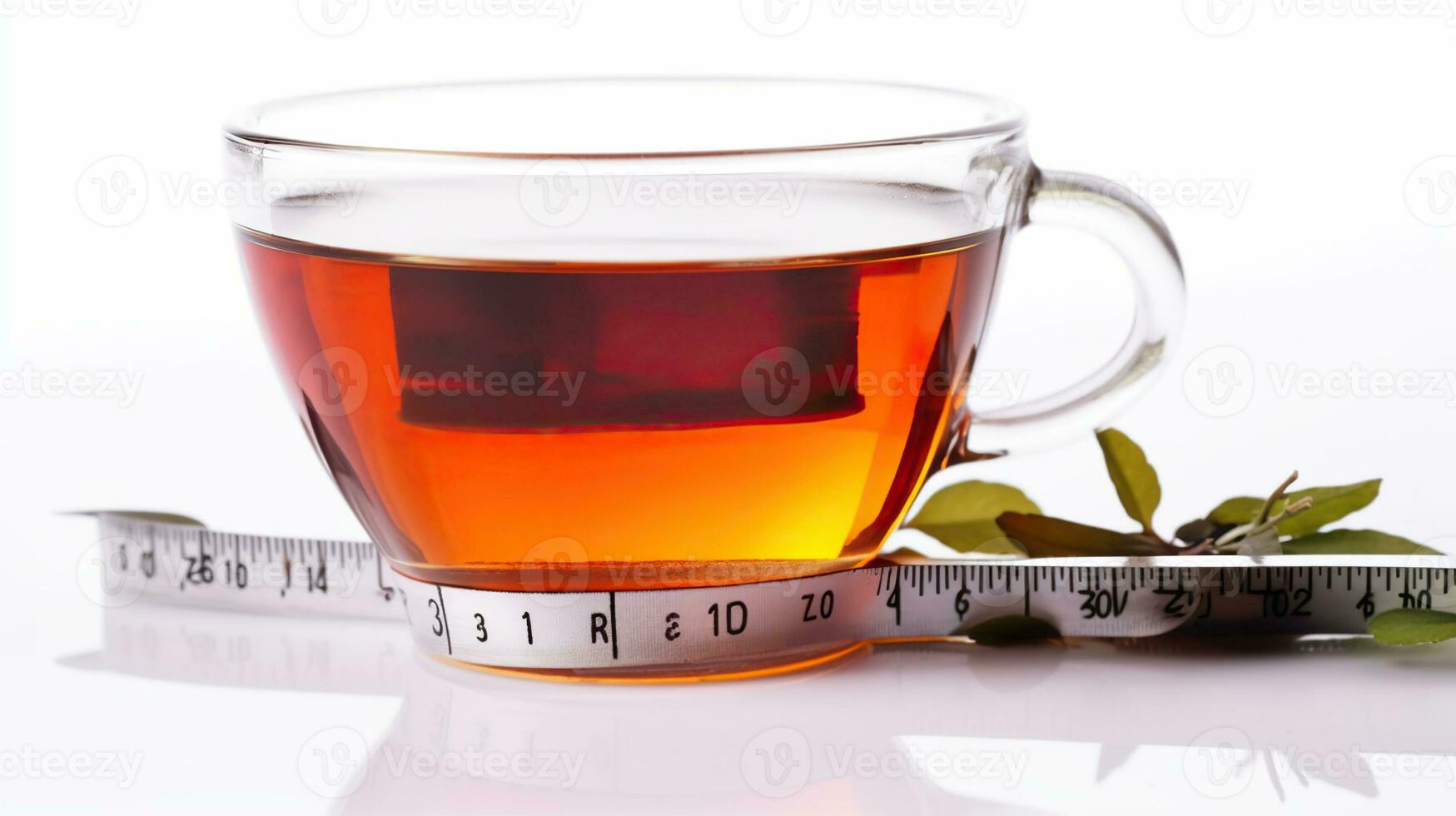 Weight loss concept. Cup of tea and measuring tape isolated on white. AI Generative photo