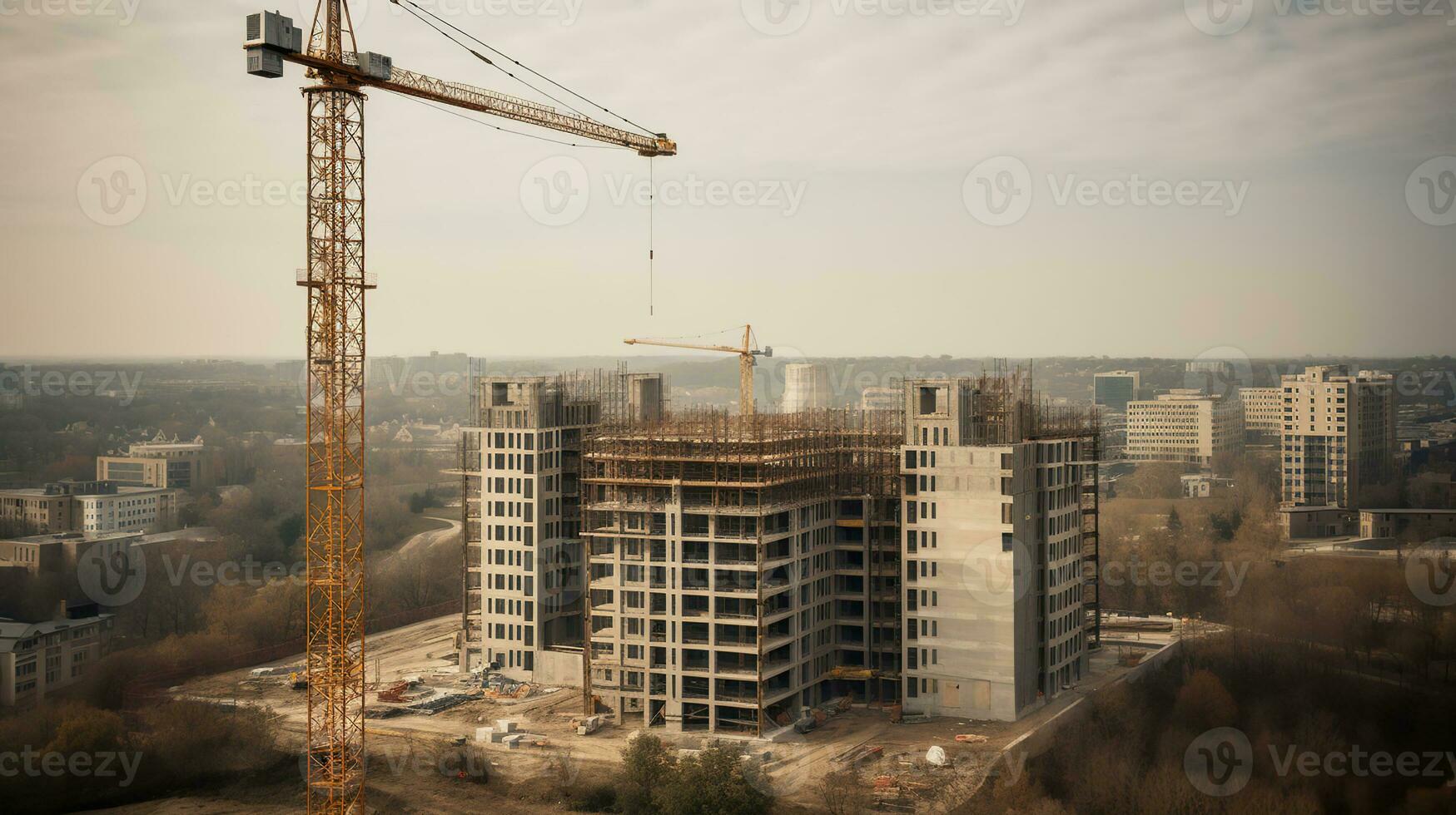 The Crane tower in construction site, AI Generative photo