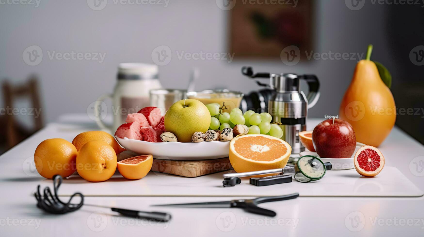 Working place of nutritionist. AI Generative photo