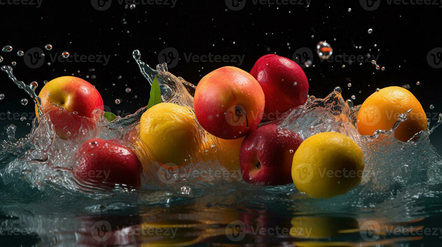 Fruits falling into the water, generative ai photo