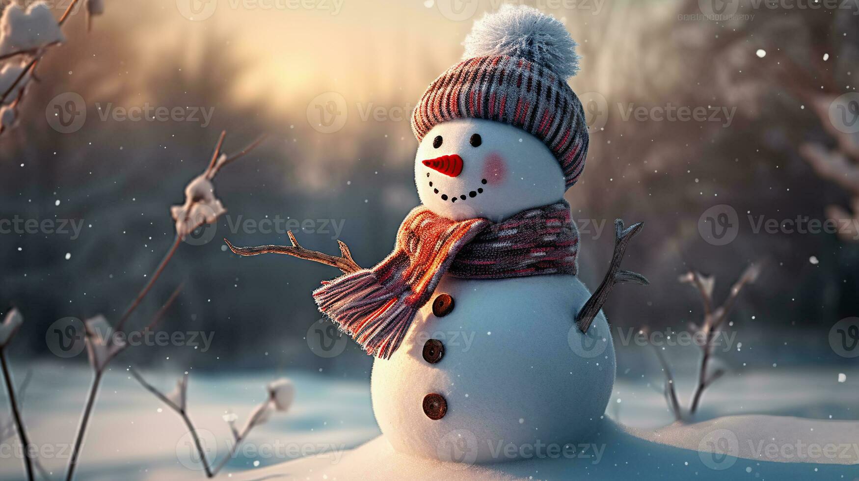 Welcoming the Season, Snowman with Scarf and Hat as Festive Winter or New Year's Decor, Generative AI photo