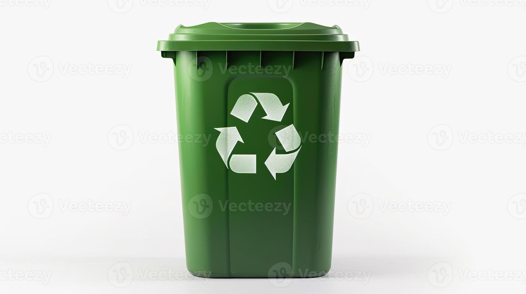 A Green recycling bin full of recyclable items isolated on a white
