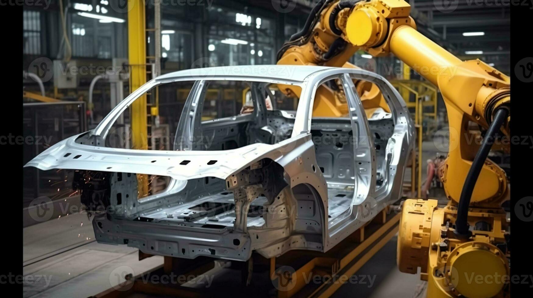 Innovative Manufacturing, Using Robotics to Construct Car Frames and Bodies for the Next Generation of Vehicles. Generative AI photo