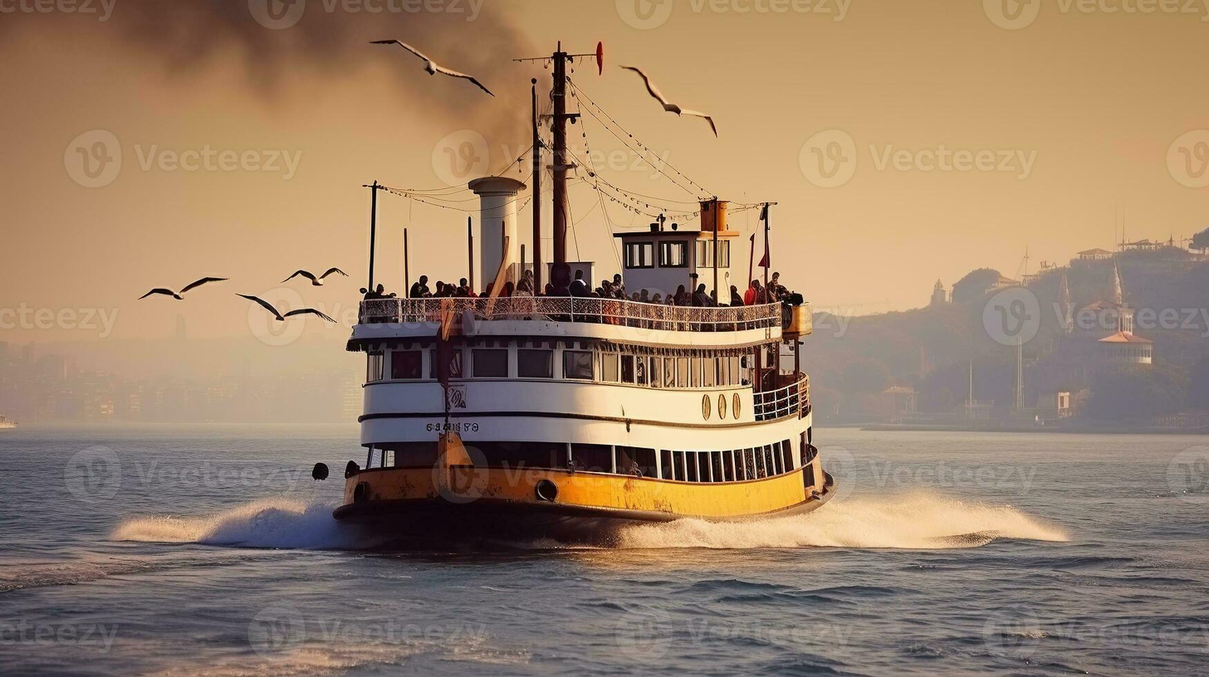 A Memorable Sea Voyage on an Old Ferry, Discovering the Bosphorus' Enduring Beauty. Generative AI photo