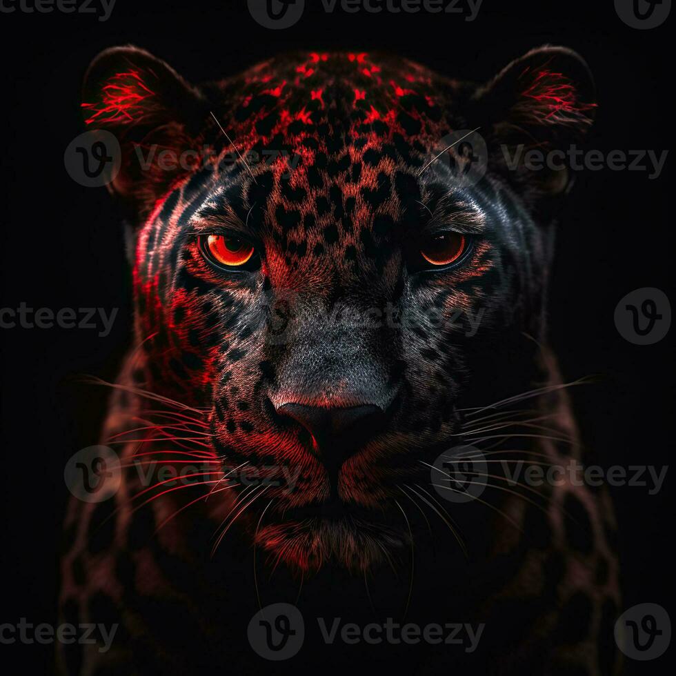 A mix between a panther and a cobra, symmetrical, black and red, red glow, Generative AI photo