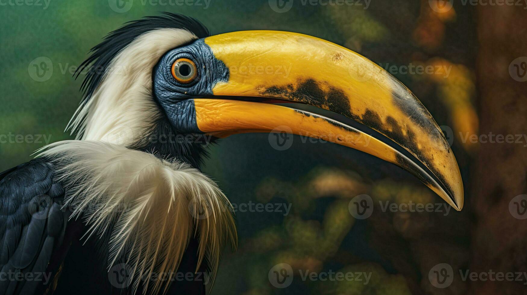 A Great Hornbill, also known as the great Indian hornbill or great pied hornbill, is one of the larger members of the hornbill family. Generative Ai photo