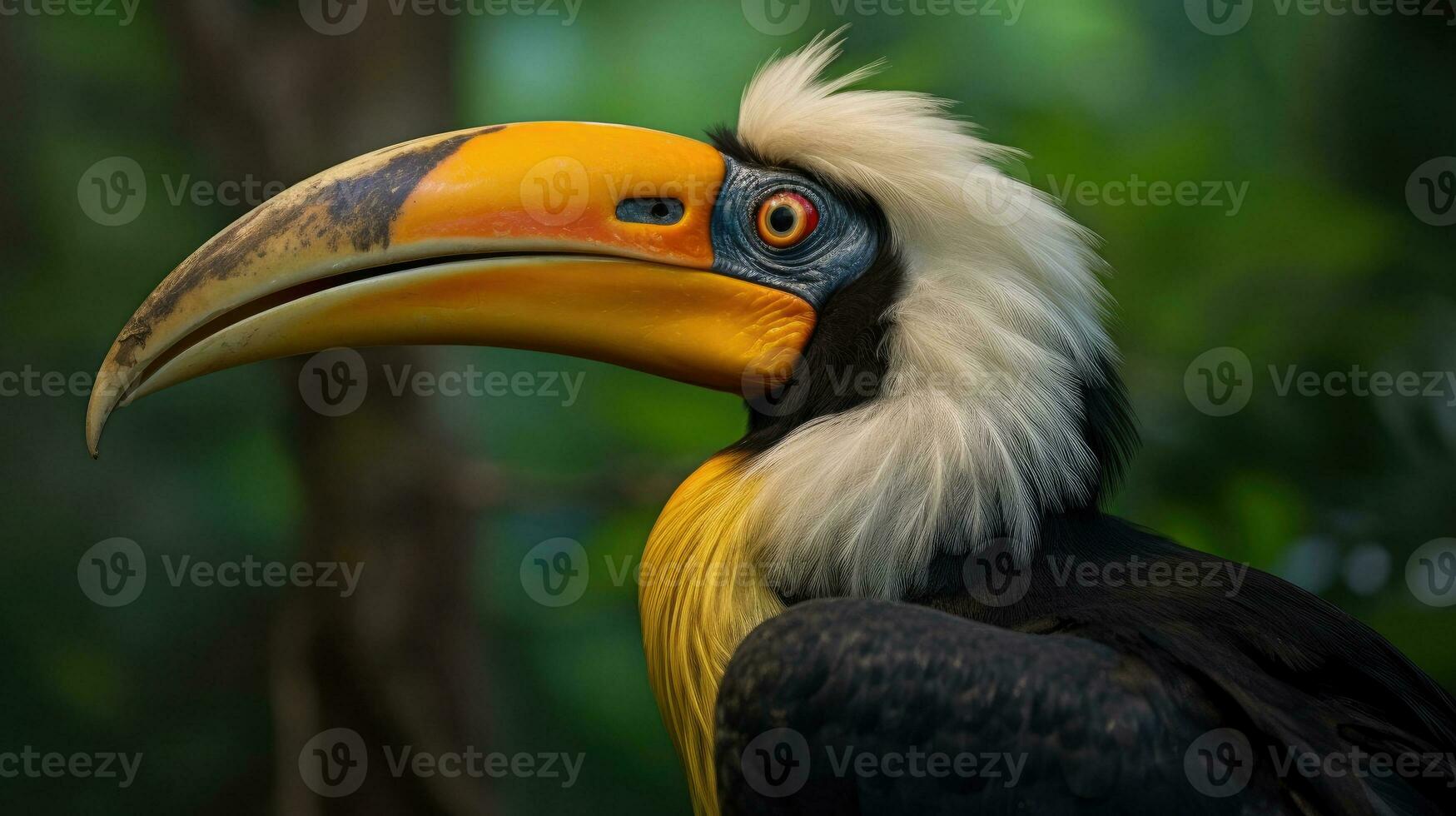 A Great Hornbill, also known as the great Indian hornbill or great pied hornbill, is one of the larger members of the hornbill family. Generative Ai photo