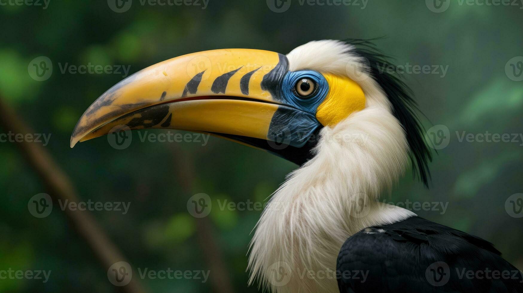 A Great Hornbill, also known as the great Indian hornbill or great pied hornbill, is one of the larger members of the hornbill family. Generative Ai photo