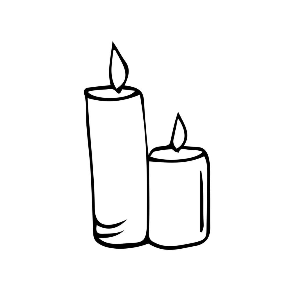 Hand drawn candle set. Doodle vector illustration. Winter elements for birthday cards, posters, stickers and seasonal design. Isolated on white background