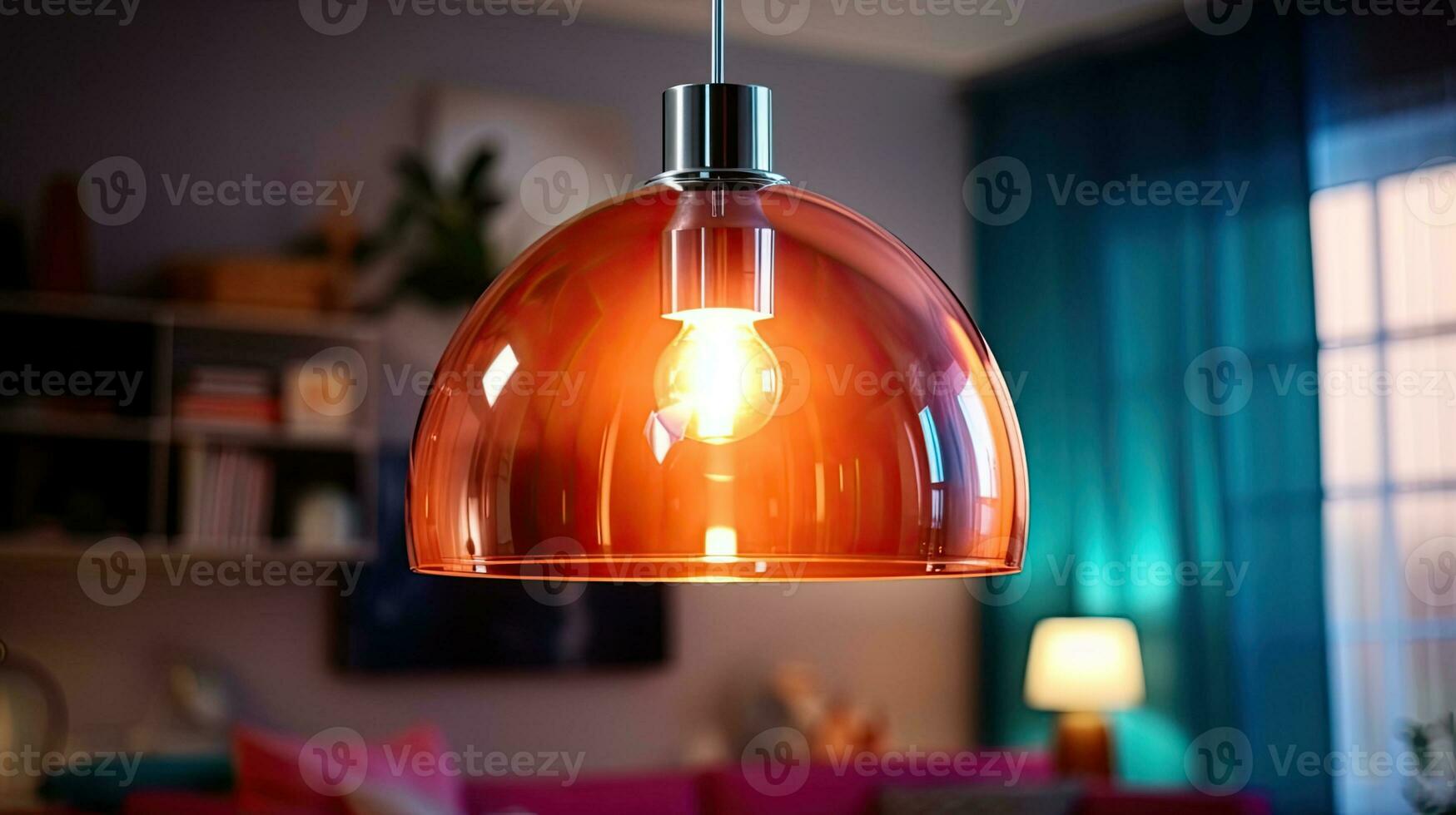 Modern hanging lamp in living room. Idea for interior design. Generative Ai photo