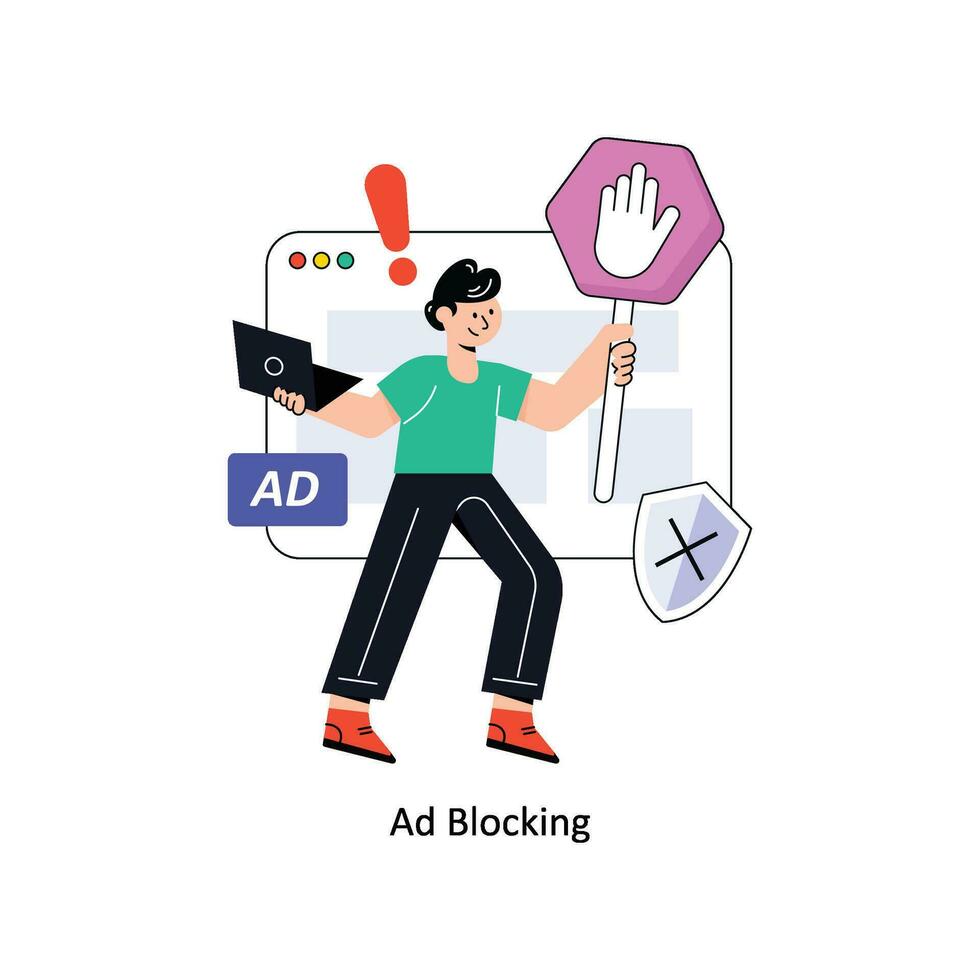 Ad Blocking Connection Flat Style Design Vector illustration. Stock illustration