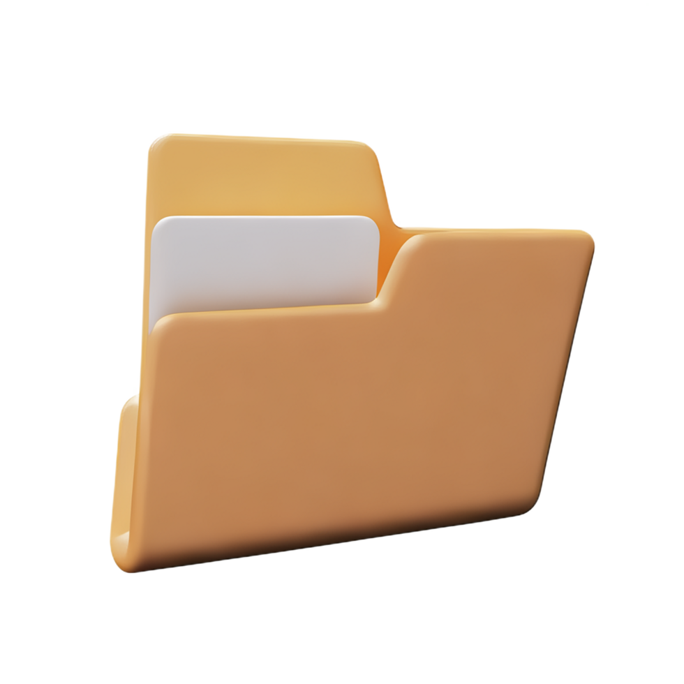 3d render folder file with document paper isolated png