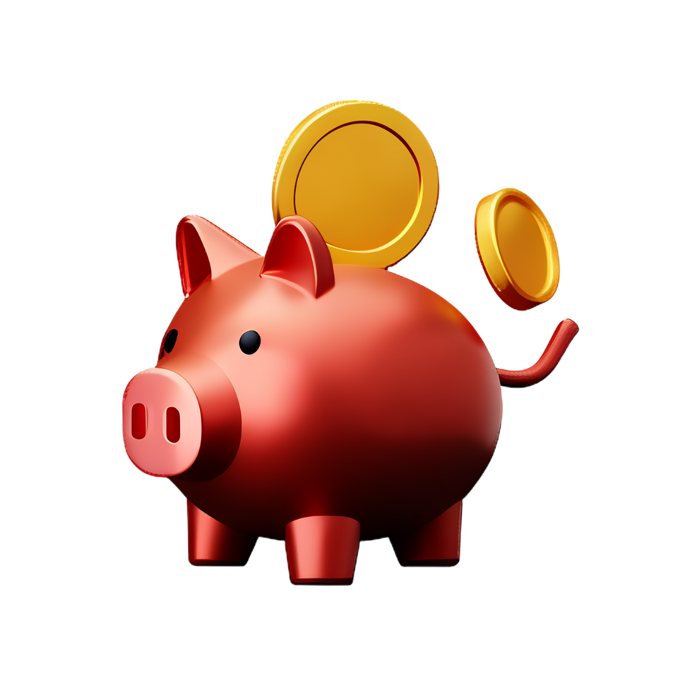 cute piggy bank with dropping coin 3d render icon png