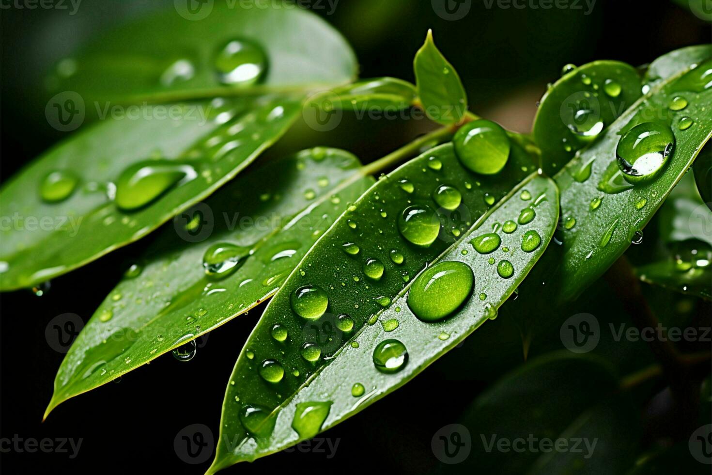 Close-up capture droplet slips off leaf AI Generated photo