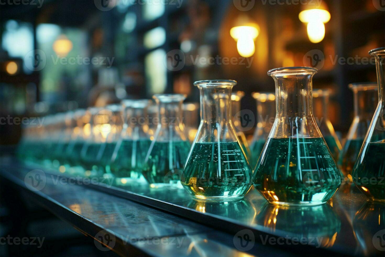 Laboratory glassware creates an immersive chemistry science atmosphere AI Generated photo