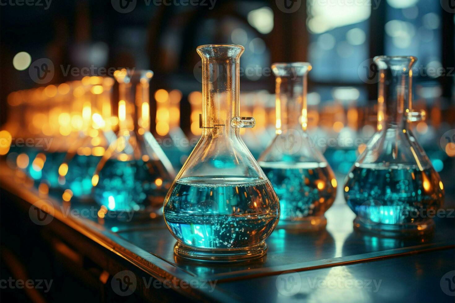 Laboratory glassware serves as a mesmerizing chemistry science background AI Generated photo