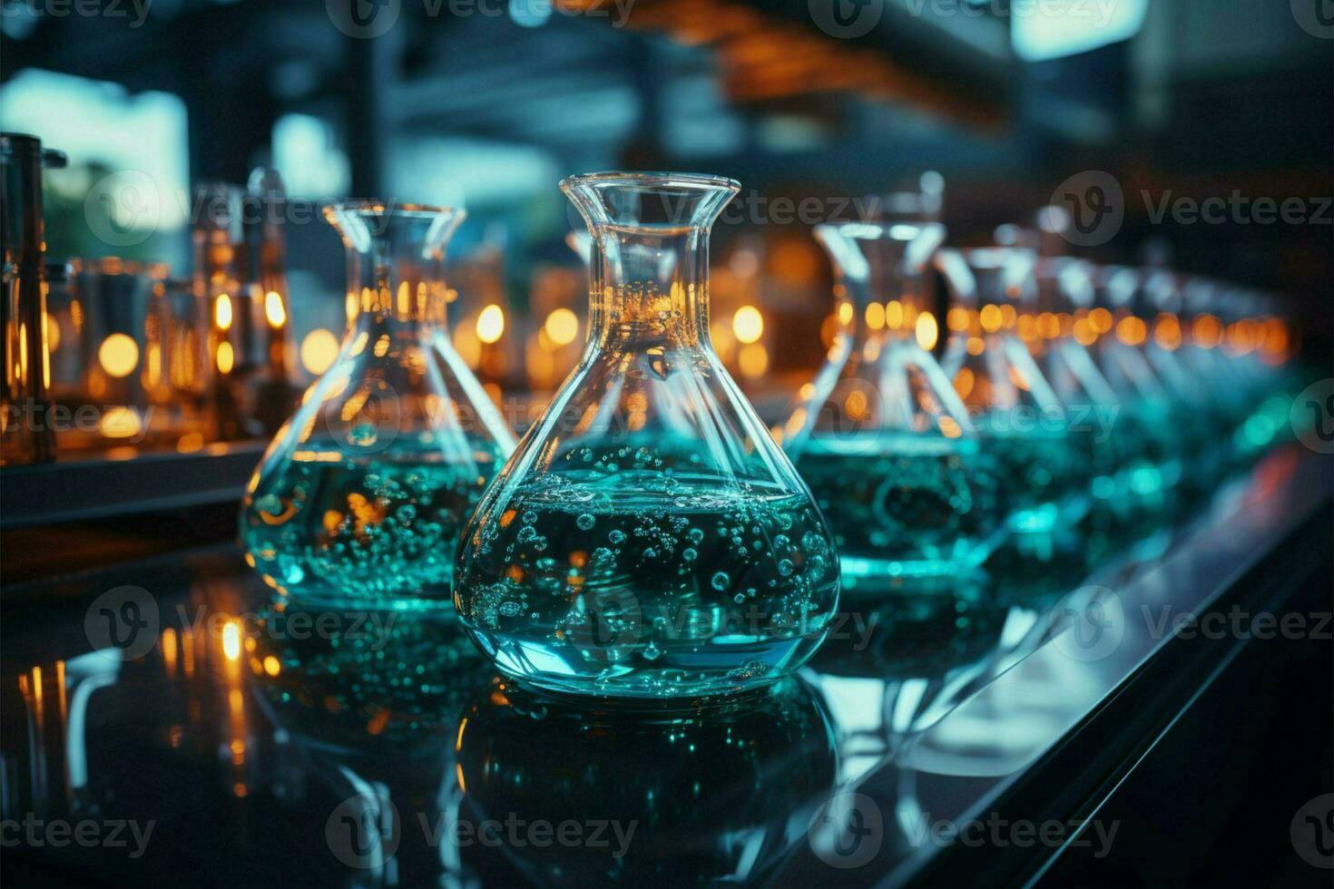 Chemistry science theme enhanced by a captivating laboratory glassware setting AI Generated photo