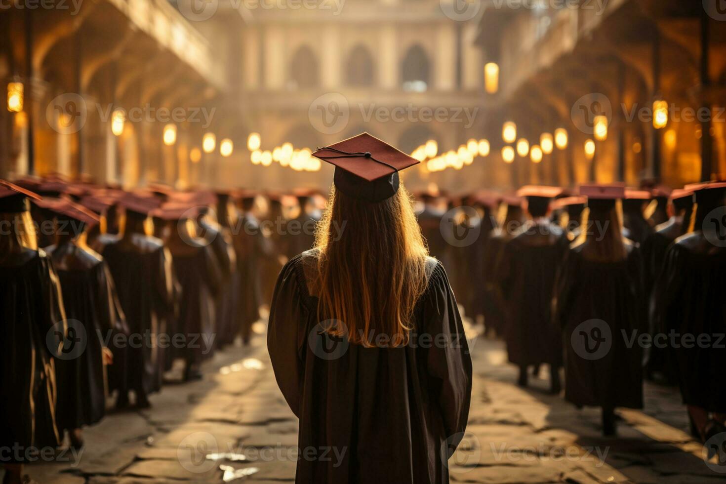 Graduating students rear view among university graduates AI Generated photo