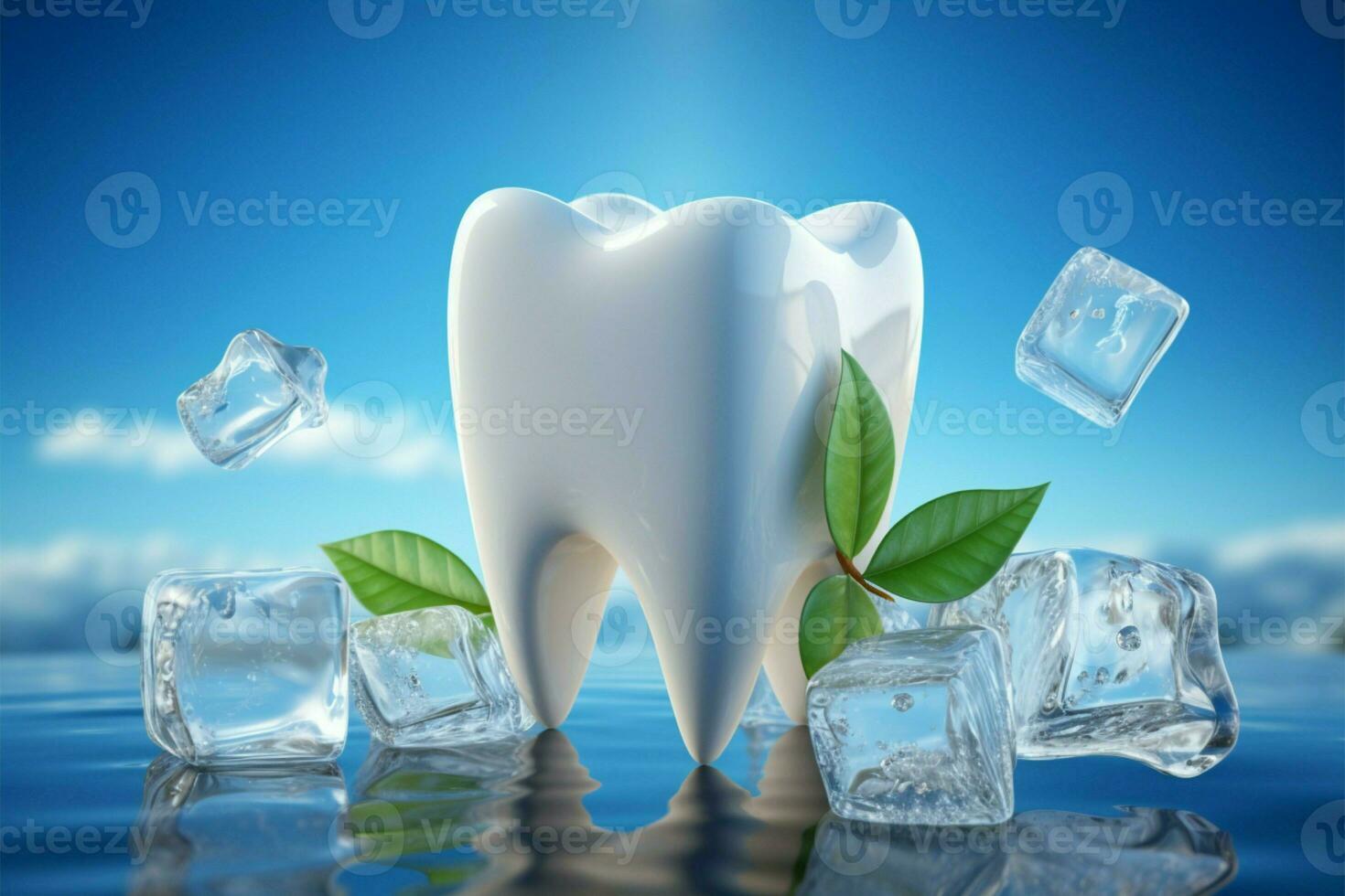 Chill out with toothpaste Giant tooth, ice cubes, and mint AI Generated photo
