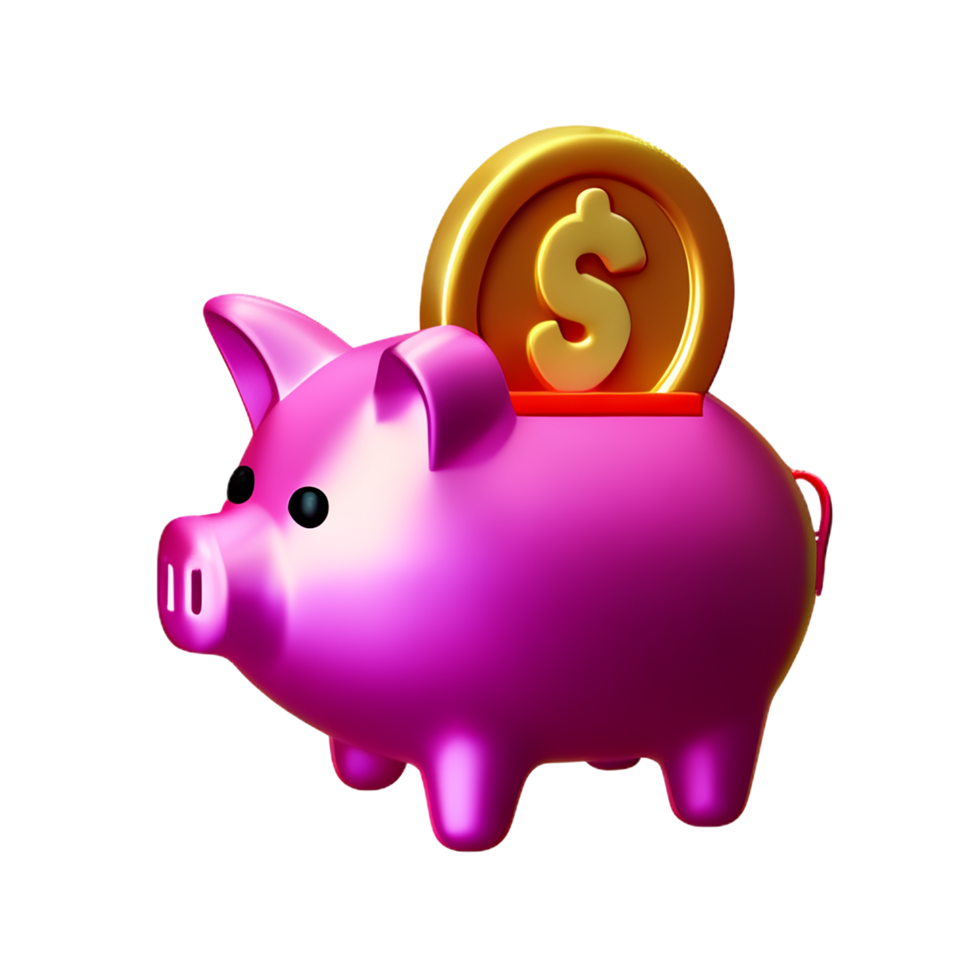 cute piggy bank with dropping coin 3d render icon png