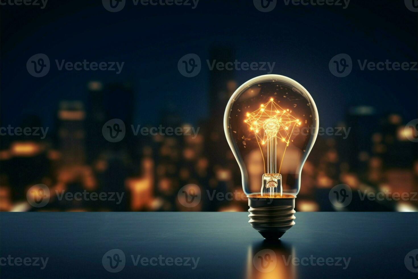 Connected ideas gleam like a glowing light bulb in a network AI Generated photo