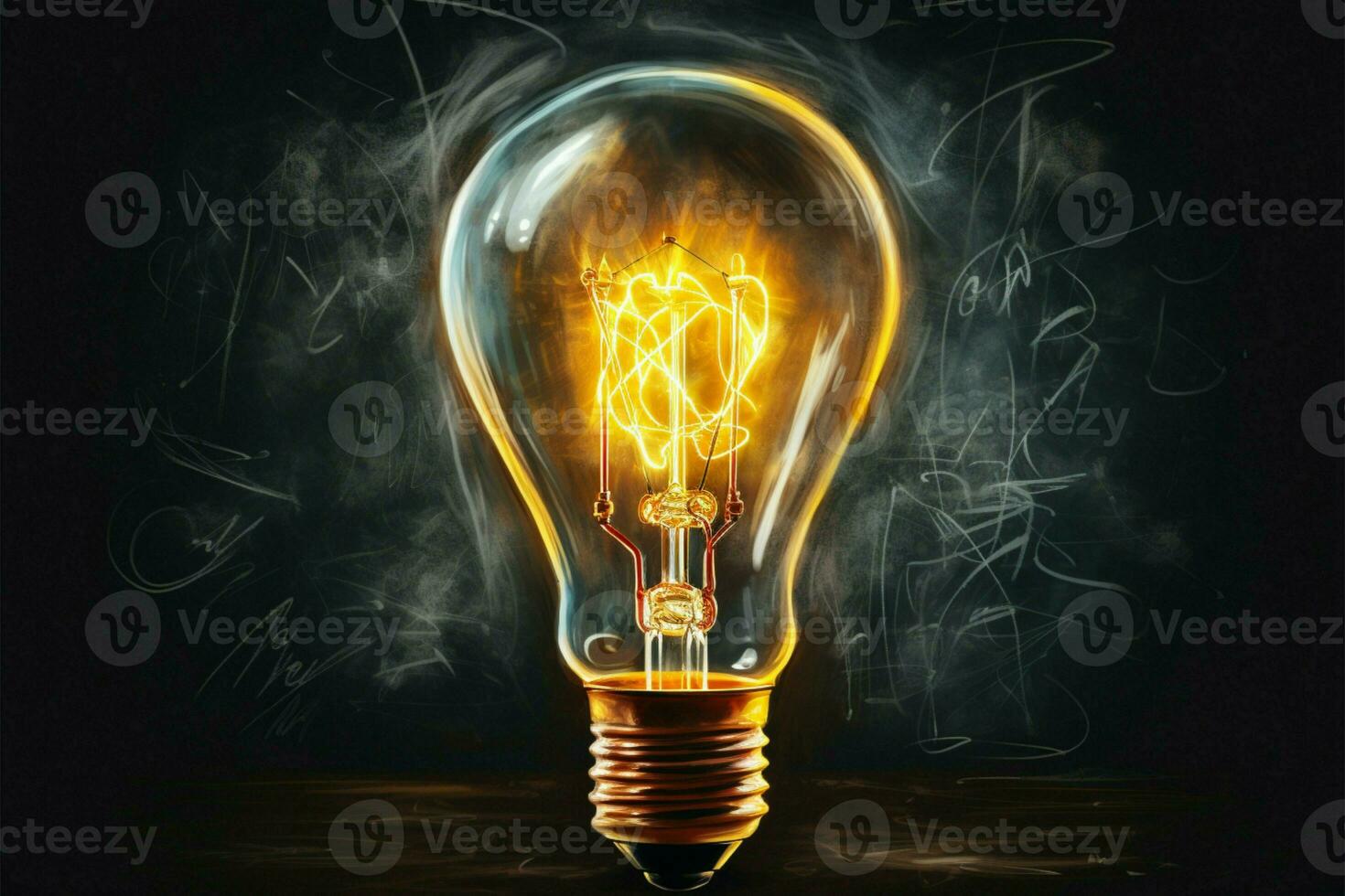Chalk drawn bulb, blackboard canvas, embodies the spark of boundless creativity AI Generated photo