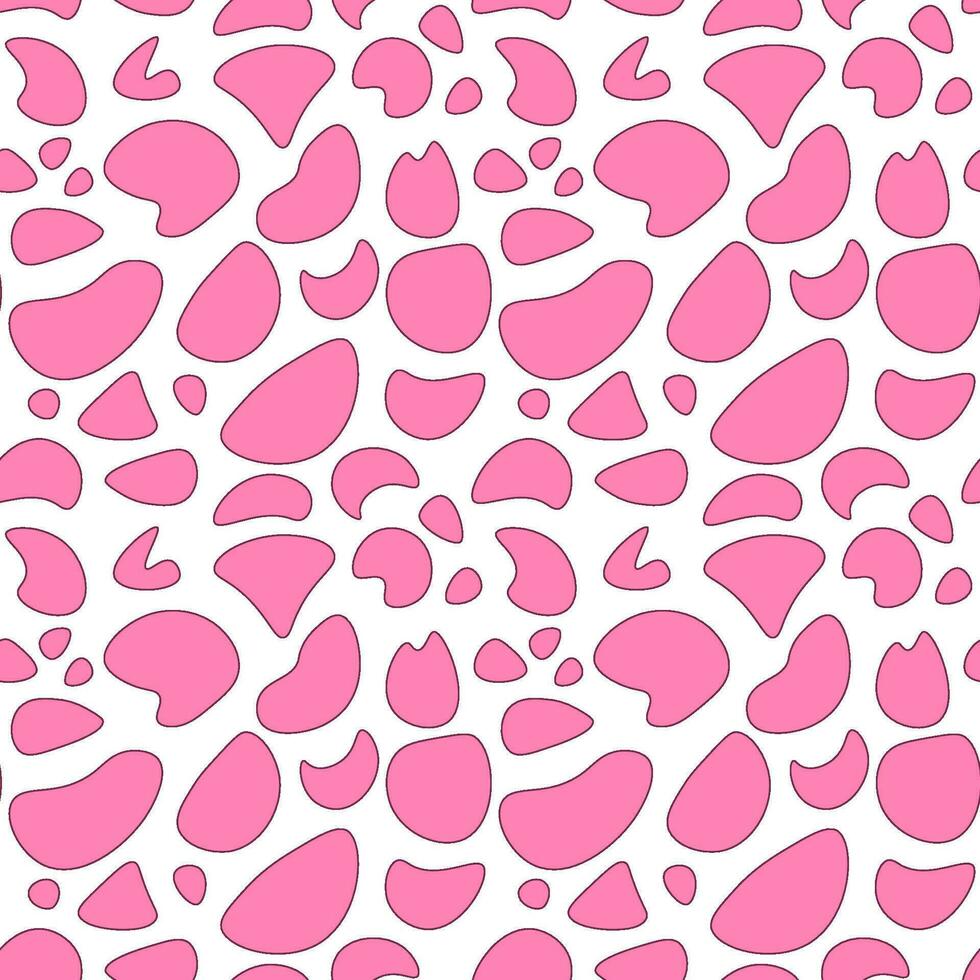 Howdy Pink Cow spots skin print seamless pattern. 60s Retro Groovy Farm animal abstract pink background. Wild west Dalmatian print. Hand drawn vector contour illustration.