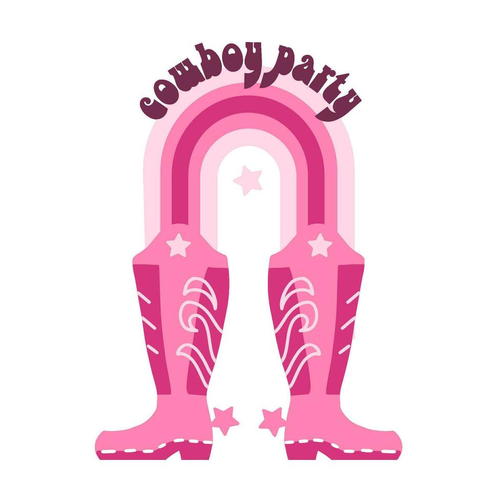 Retro rosa cowgirl-hut mit disco-kugel, grooviger disco-cowboy-western und  wild-west-themenvektor