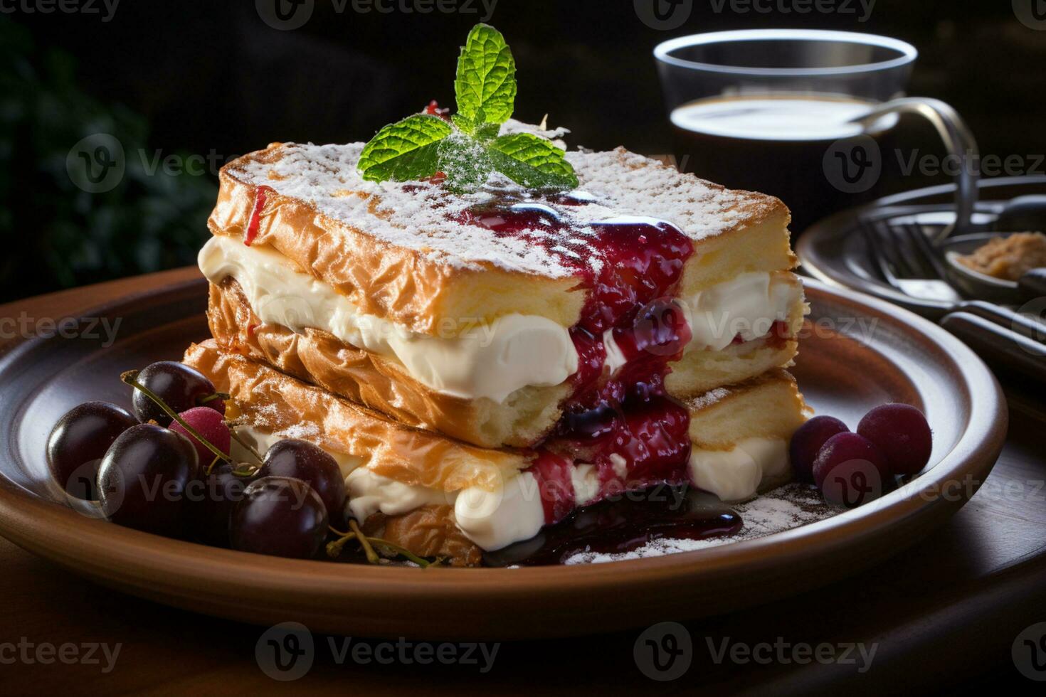 Indulging in a mouthwatering Monte Cristo amidst natures serenity AI Generated photo