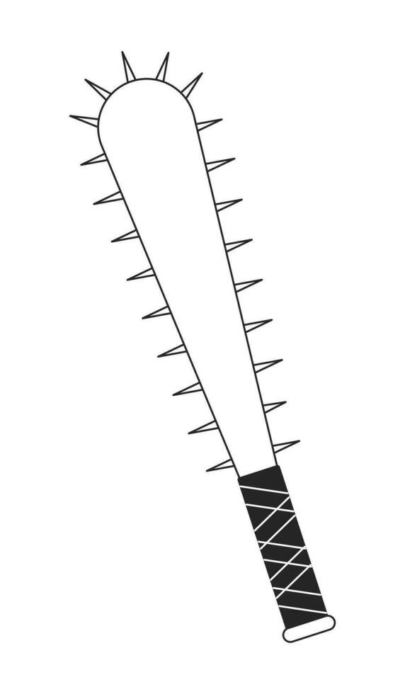 Barbed nails on baseball bat flat monochrome isolated vector object. Weapon. Editable black and white line art drawing. Simple outline spot illustration for web graphic design