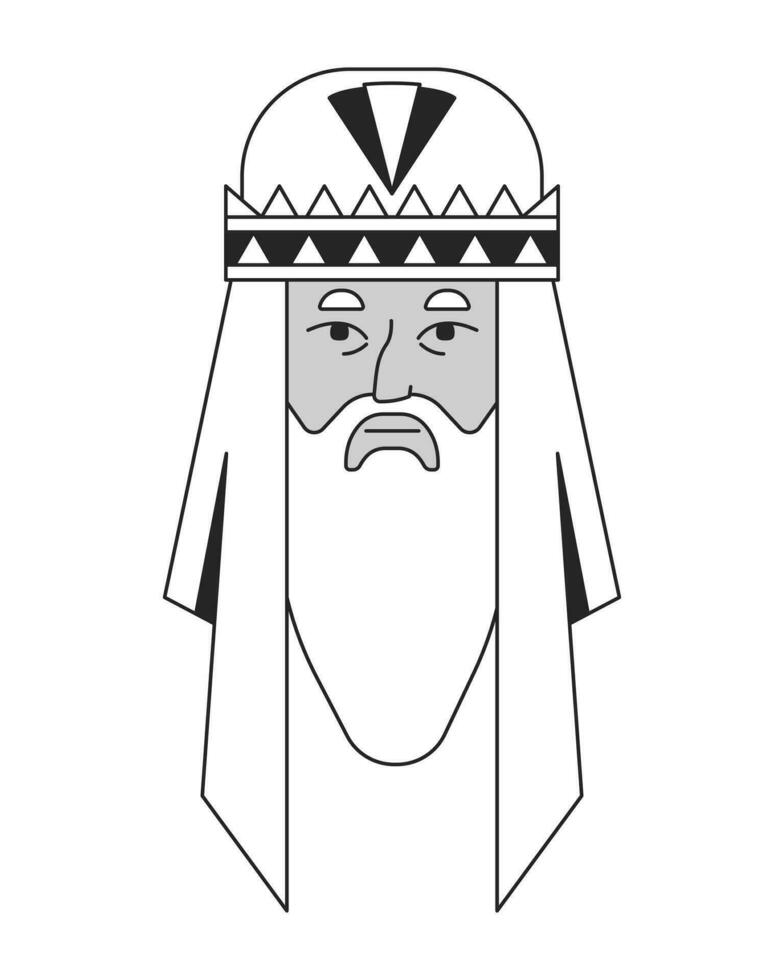 Sage man monochrome flat linear character head. Long beard and hat on head. Editable outline hand drawn human face icon. 2D cartoon spot vector avatar illustration for animation
