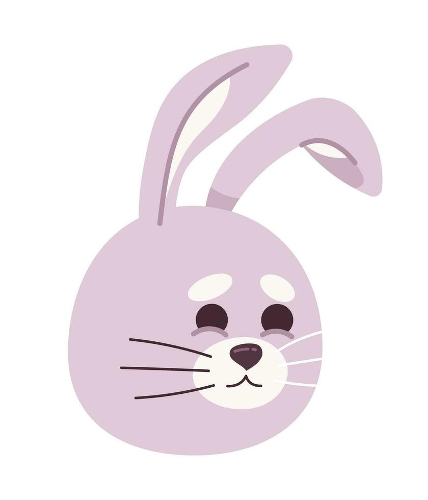 Cute bunny with relieved smile semi flat vector character head. Adorable rabbit animal, happy emotion. Editable cartoon avatar icon. Colorful spot illustration for web graphic design, animation