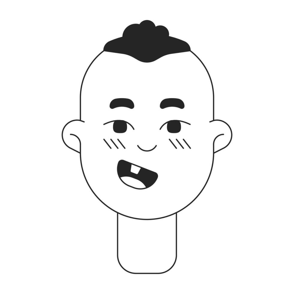 linda bebé sonriente con uno diente monocromo plano lineal personaje cabeza. editable contorno mano dibujado humano cara icono. alegre bebé chico 2d dibujos animados Mancha vector avatar ilustración para animación