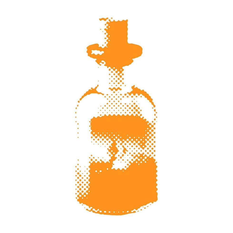 Potion in a glass flask- Halloween halftone dotted realistic clipart. Offset texture Vintage illustration in 90s grunge style vector
