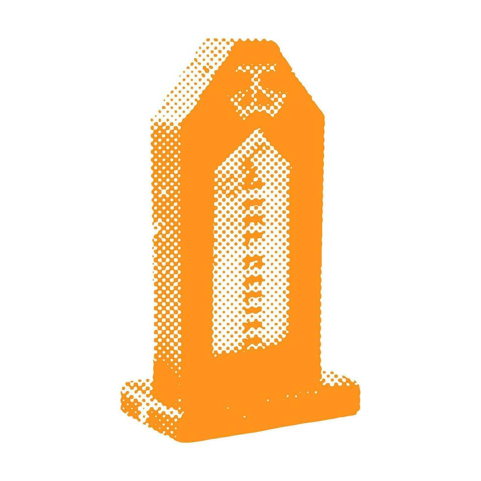 Tombstone - Halloween halftone dotted realistic clipart. Offset texture Vintage illustration in 90s grunge style vector