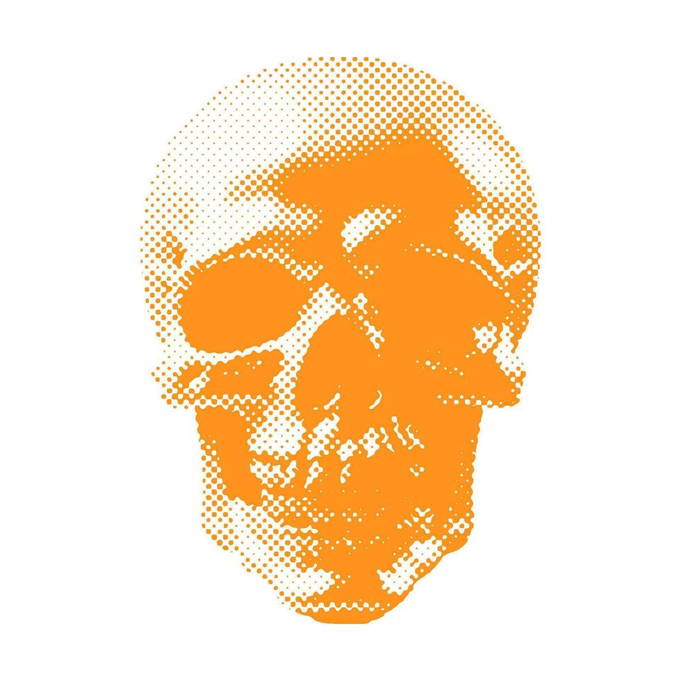 Skull - Halloween halftone dotted realistic clipart. Offset texture Vintage illustration in 90s grunge style. vector