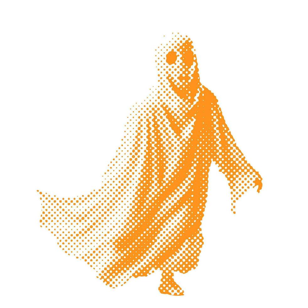 White sheet ghost - Halloween halftone dotted realistic clipart. Offset texture Vintage illustration in 90s grunge style vector