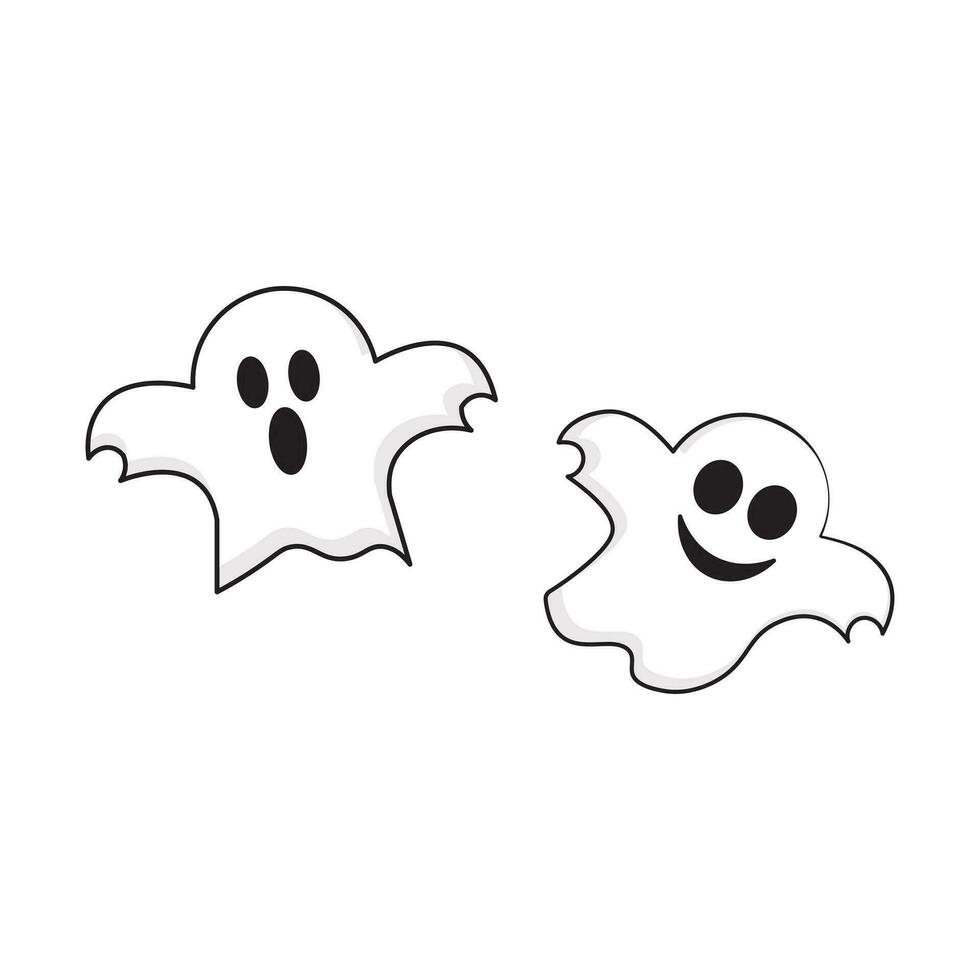 Hand drawn Kids drawing Cartoon Vector illustration cute ghost icon Isolated on White Background