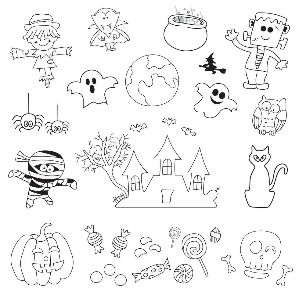 Hand drawn Stock Illustration of halloween collection vector flat cartoon isolated set in doodle style