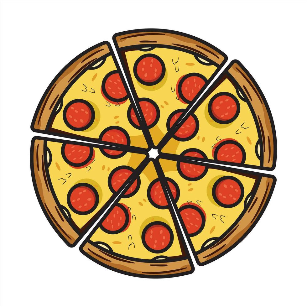 Pepperoni pizza banner ads.Set, collection of vector pepperoni pizza slices and whole pizza isolated on white background.